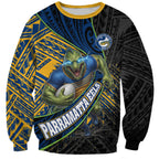 Parramatta Eels Rugby Sweatshirt Tribal Polynesian Power Art - Lightning Mascot