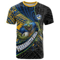 Parramatta Eels Rugby T Shirt Tribal Polynesian Power Art - Lightning Mascot