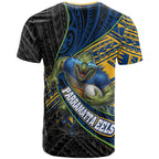 Parramatta Eels Rugby T Shirt Tribal Polynesian Power Art - Lightning Mascot