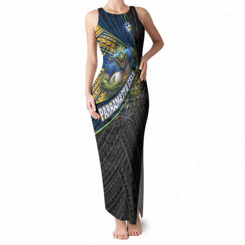 Parramatta Eels Rugby Tank Maxi Dress Tribal Polynesian Power Art - Lightning Mascot