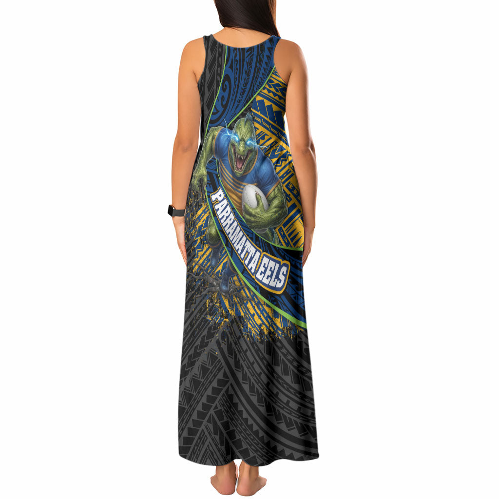 Parramatta Eels Rugby Tank Maxi Dress Tribal Polynesian Power Art - Lightning Mascot