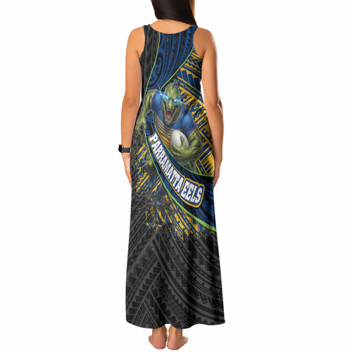 Parramatta Eels Rugby Tank Maxi Dress Tribal Polynesian Power Art - Lightning Mascot