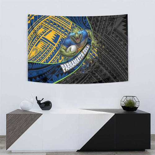 Parramatta Eels Rugby Tapestry Tribal Polynesian Power Art - Lightning Mascot