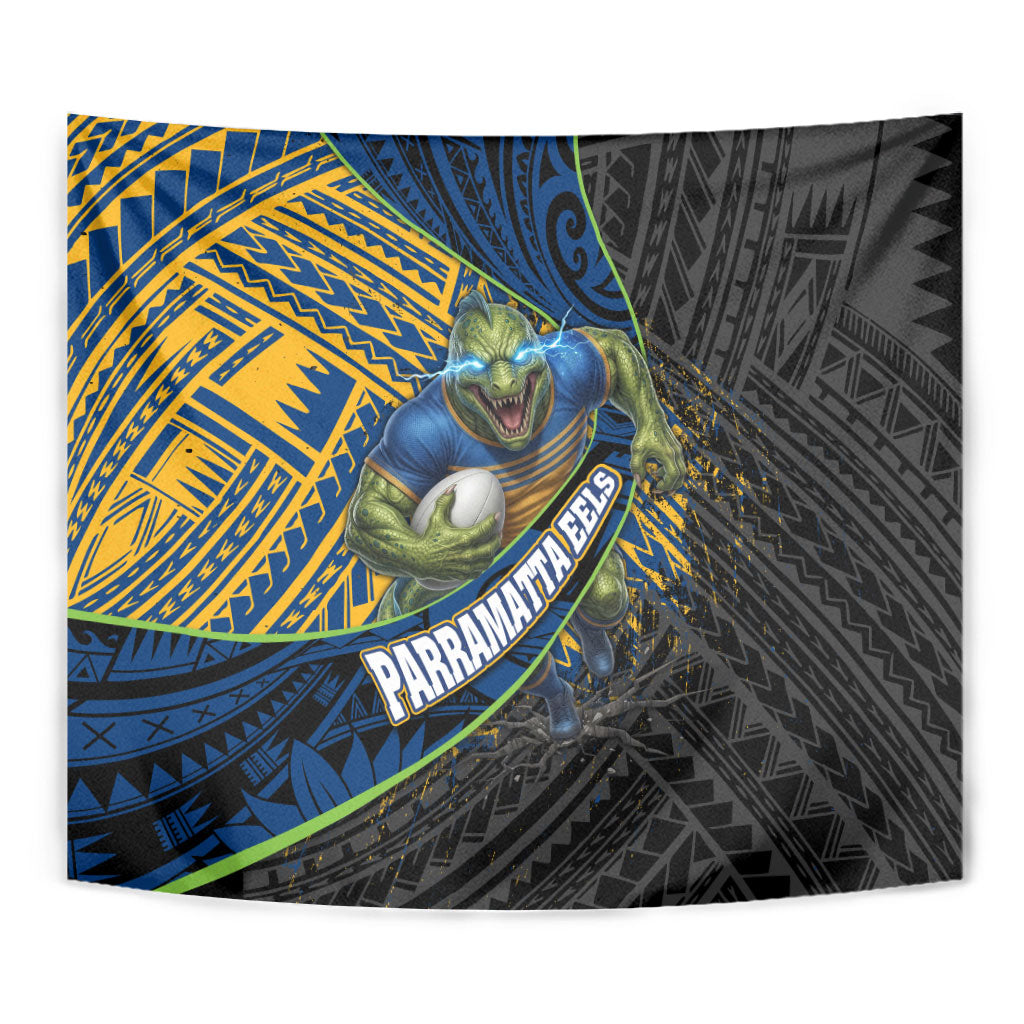 Parramatta Eels Rugby Tapestry Tribal Polynesian Power Art - Lightning Mascot
