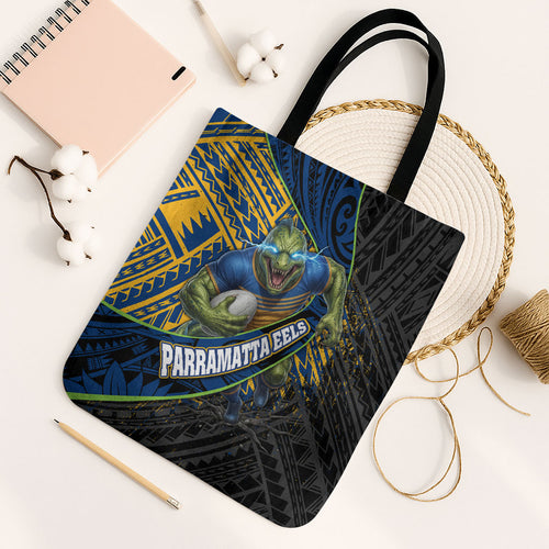 Parramatta Eels Rugby Tote Bag Tribal Polynesian Power Art - Lightning Mascot