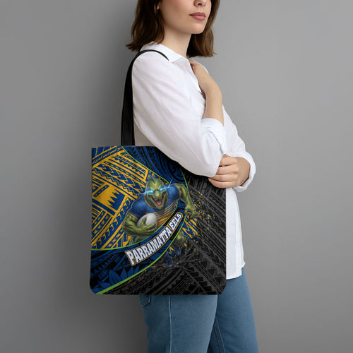 Parramatta Eels Rugby Tote Bag Tribal Polynesian Power Art - Lightning Mascot