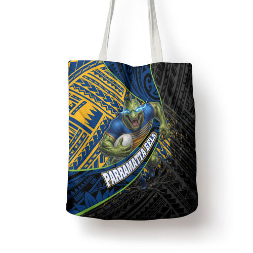 Parramatta Eels Rugby Tote Bag Tribal Polynesian Power Art - Lightning Mascot