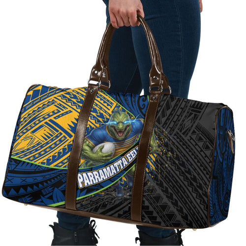 Parramatta Eels Rugby Travel Bag Tribal Polynesian Power Art - Lightning Mascot
