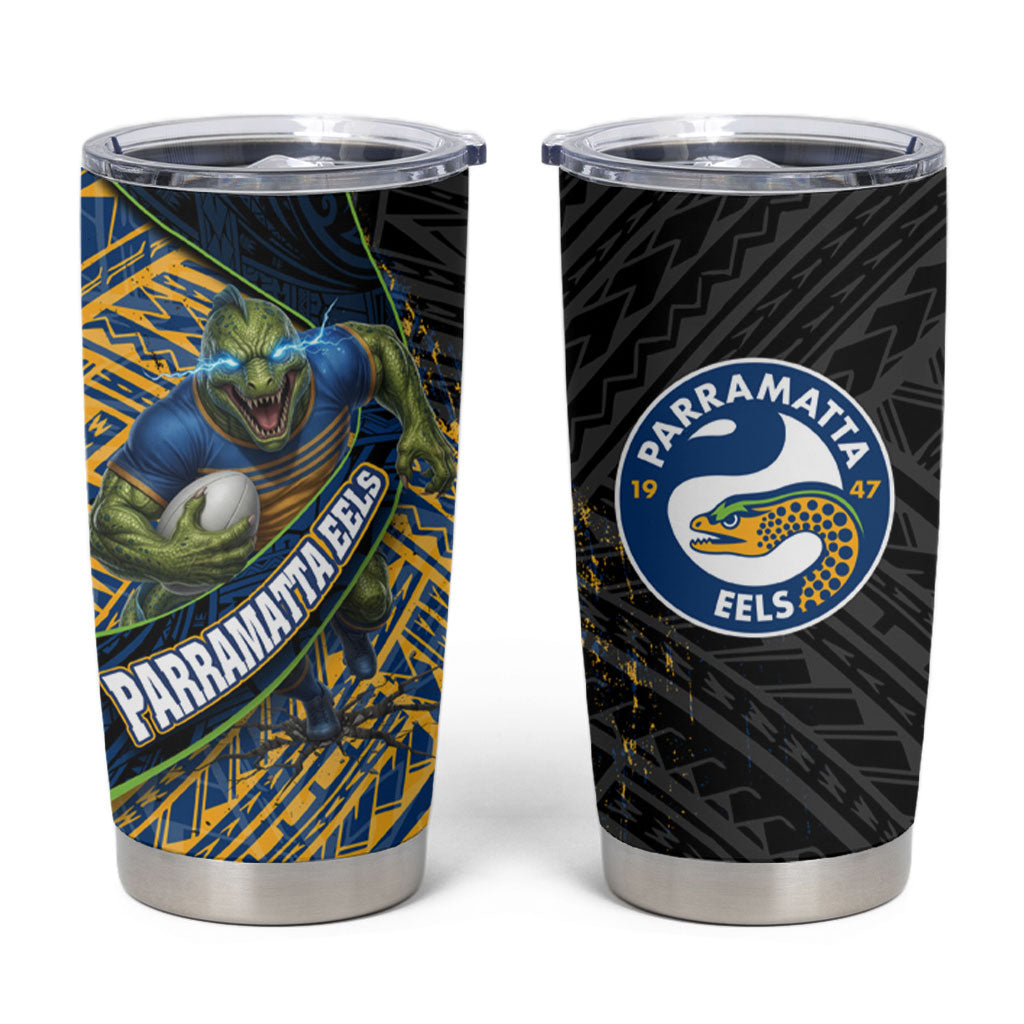 Parramatta Eels Rugby Tumbler Cup Tribal Polynesian Power Art - Lightning Mascot