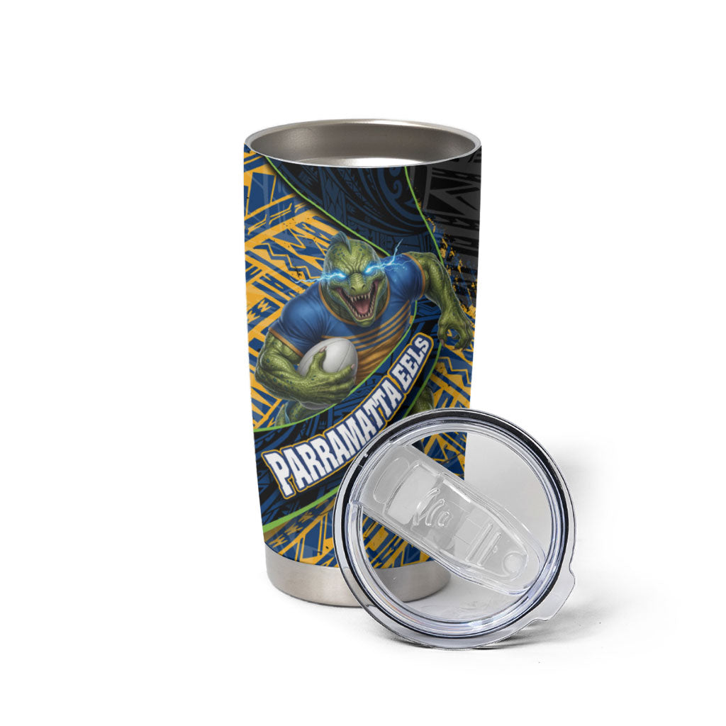 Parramatta Eels Rugby Tumbler Cup Tribal Polynesian Power Art - Lightning Mascot