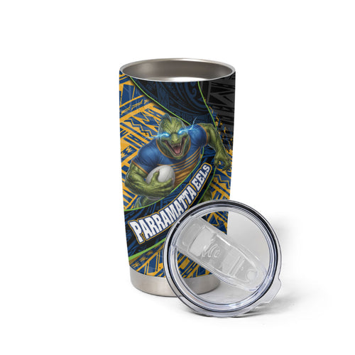 Parramatta Eels Rugby Tumbler Cup Tribal Polynesian Power Art - Lightning Mascot