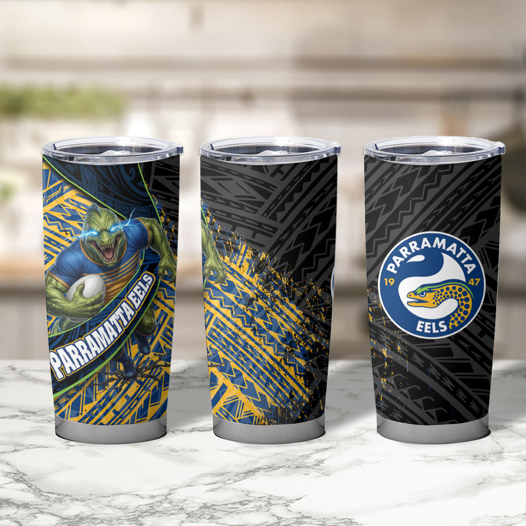 Parramatta Eels Rugby Tumbler Cup Tribal Polynesian Power Art - Lightning Mascot