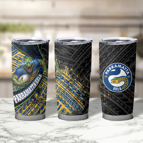 Parramatta Eels Rugby Tumbler Cup Tribal Polynesian Power Art - Lightning Mascot