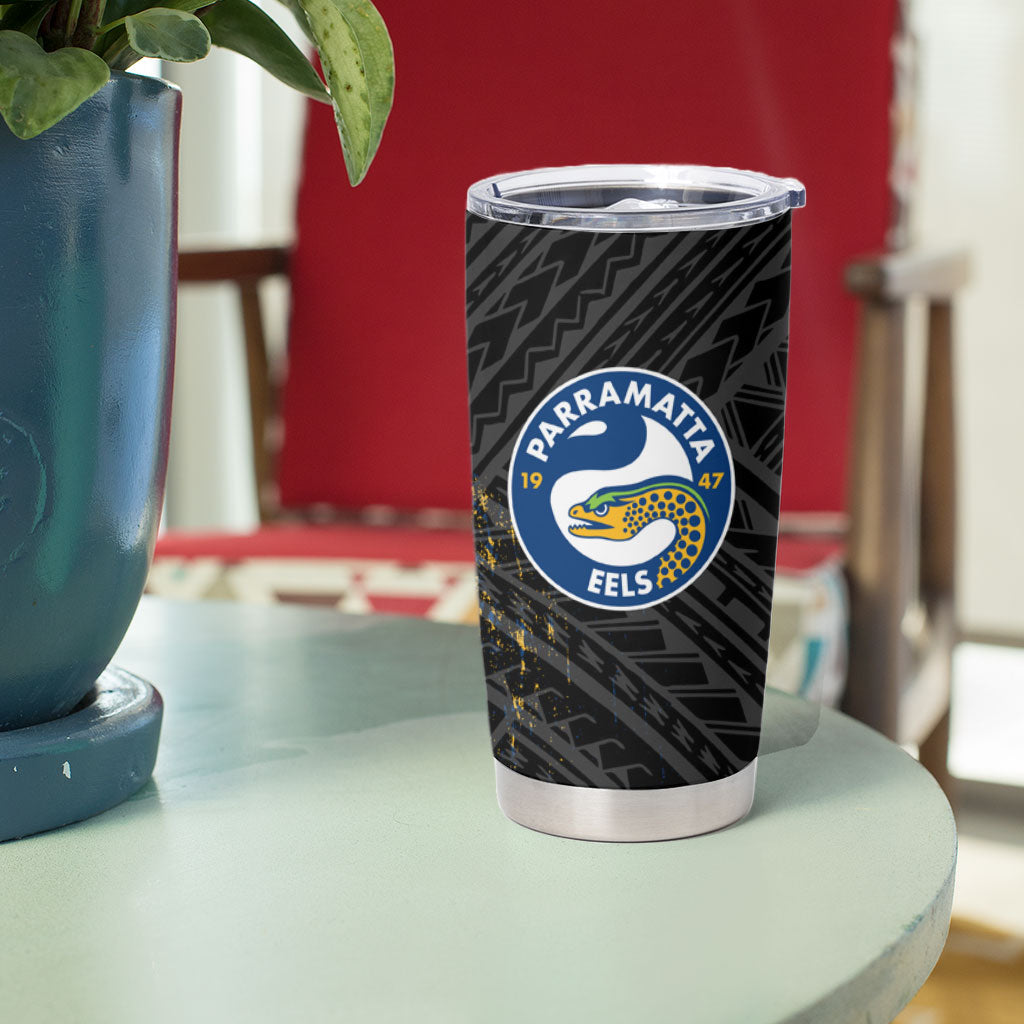 Parramatta Eels Rugby Tumbler Cup Tribal Polynesian Power Art - Lightning Mascot