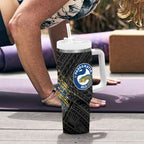 Parramatta Eels Rugby Tumbler With Handle Tribal Polynesian Power Art - Lightning Mascot