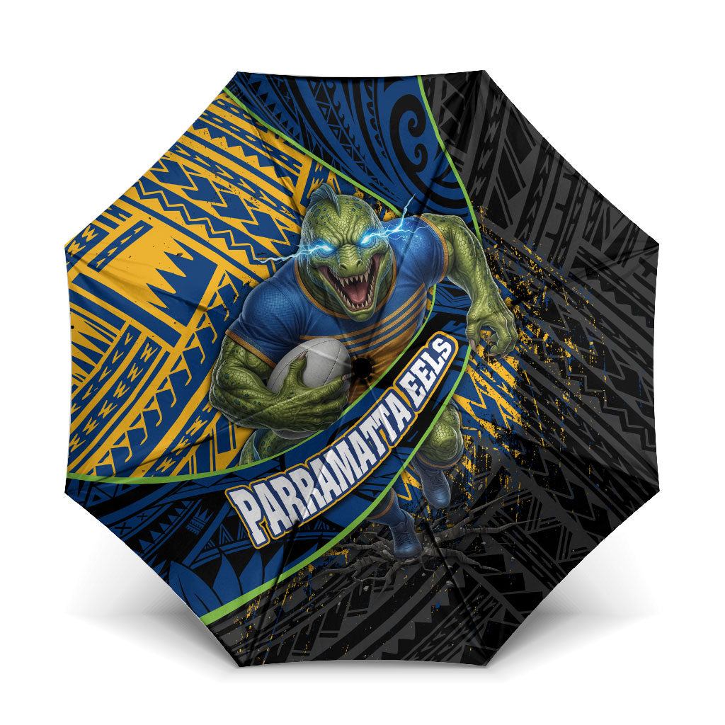 Parramatta Eels Rugby Umbrella Tribal Polynesian Power Art - Lightning Mascot