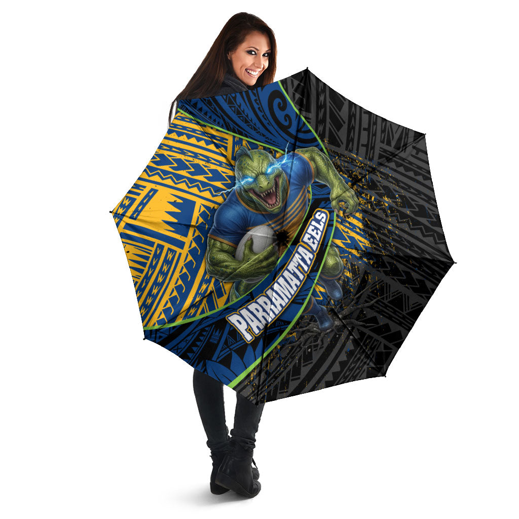 Parramatta Eels Rugby Umbrella Tribal Polynesian Power Art - Lightning Mascot