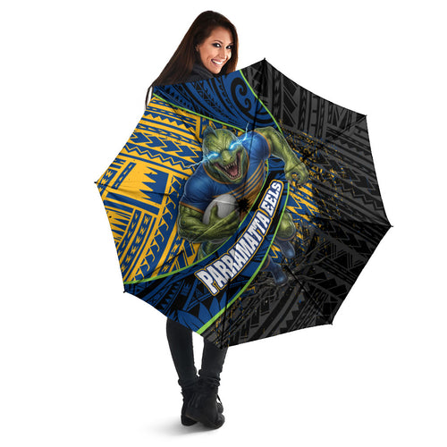 Parramatta Eels Rugby Umbrella Tribal Polynesian Power Art - Lightning Mascot