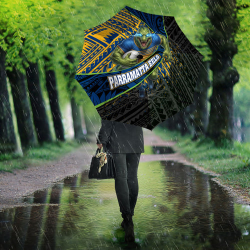 Parramatta Eels Rugby Umbrella Tribal Polynesian Power Art - Lightning Mascot