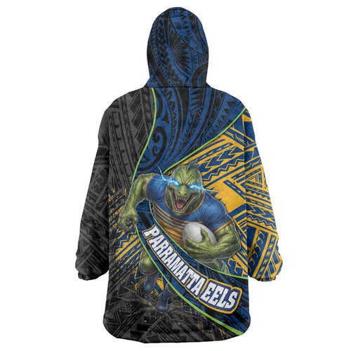 Parramatta Eels Rugby Wearable Blanket Hoodie Tribal Polynesian Power Art - Lightning Mascot