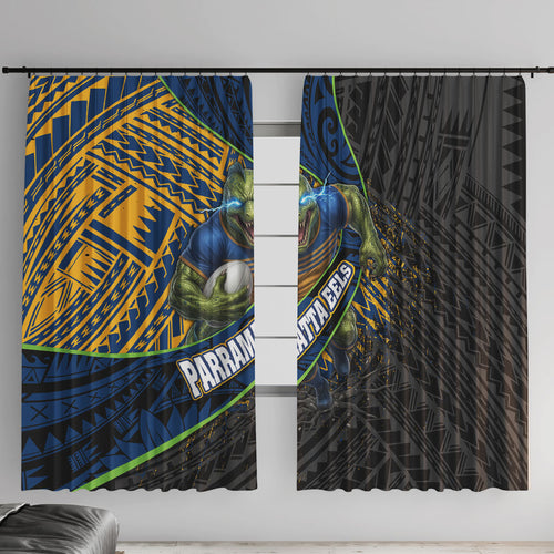 Parramatta Eels Rugby Window Curtain Tribal Polynesian Power Art - Lightning Mascot