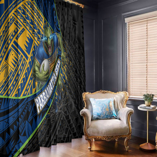 Parramatta Eels Rugby Window Curtain Tribal Polynesian Power Art - Lightning Mascot