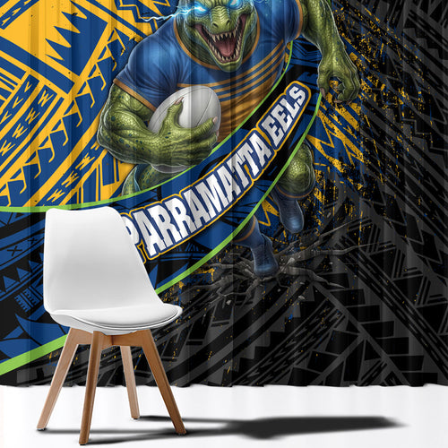 Parramatta Eels Rugby Window Curtain Tribal Polynesian Power Art - Lightning Mascot