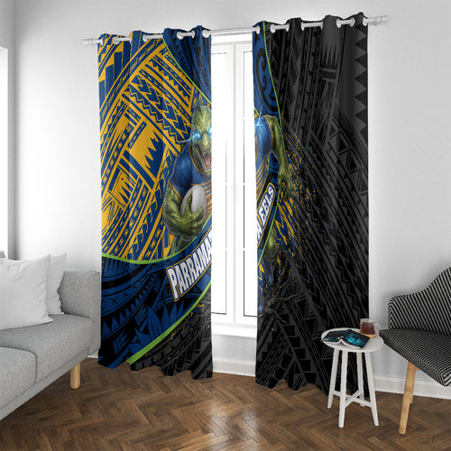 Parramatta Eels Rugby Window Curtain Tribal Polynesian Power Art - Lightning Mascot