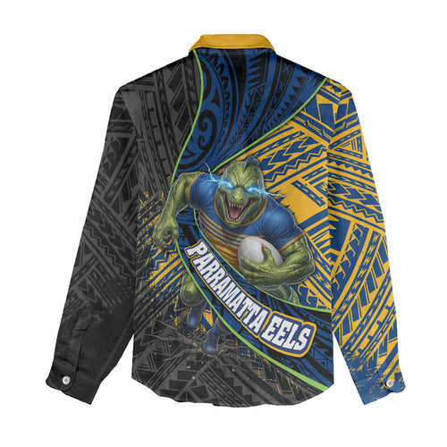 Parramatta Eels Rugby Women Casual Shirt Tribal Polynesian Power Art - Lightning Mascot