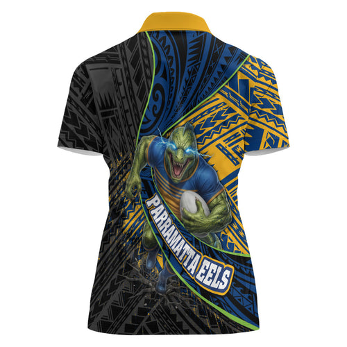 Parramatta Eels Rugby Women Polo Shirt Tribal Polynesian Power Art - Lightning Mascot