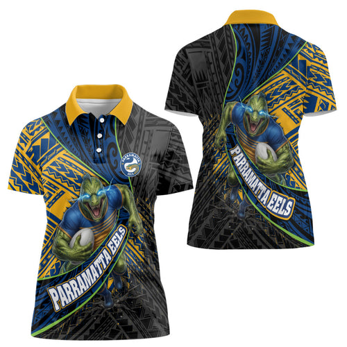 Parramatta Eels Rugby Women Polo Shirt Tribal Polynesian Power Art - Lightning Mascot