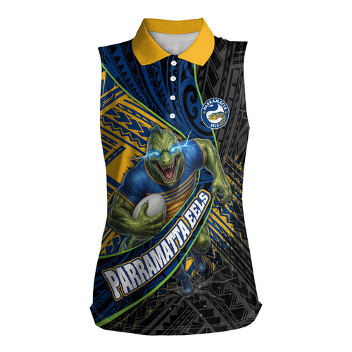 Parramatta Eels Rugby Women Sleeveless Polo Shirt Tribal Polynesian Power Art - Lightning Mascot