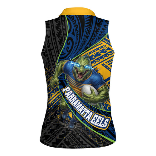 Parramatta Eels Rugby Women Sleeveless Polo Shirt Tribal Polynesian Power Art - Lightning Mascot