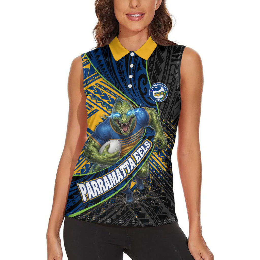 Parramatta Eels Rugby Women Sleeveless Polo Shirt Tribal Polynesian Power Art - Lightning Mascot