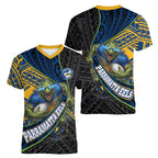 Parramatta Eels Rugby Women V-Neck T-Shirt Tribal Polynesian Power Art - Lightning Mascot