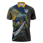 Parramatta Eels Rugby Zipper Polo Shirt Tribal Polynesian Power Art - Lightning Mascot