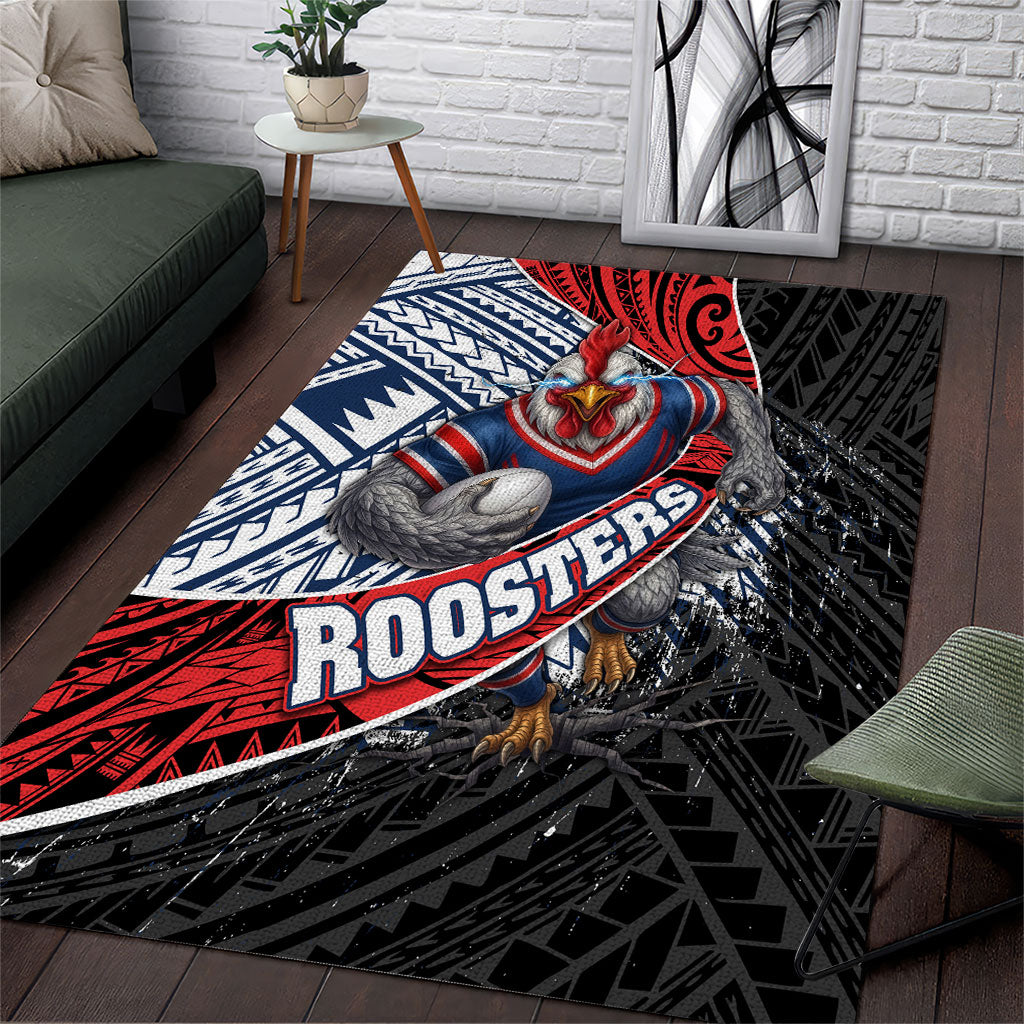 Sydney Roosters Rugby Mascot Area Rug Tribal Polynesian Power Art - Lightning Mascot