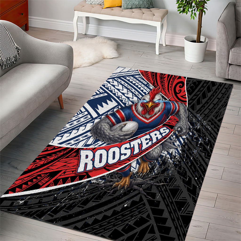 Sydney Roosters Rugby Mascot Area Rug Tribal Polynesian Power Art - Lightning Mascot