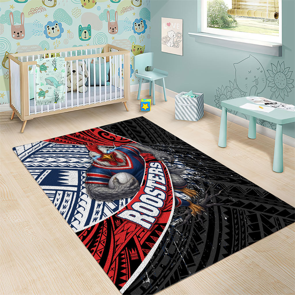 Sydney Roosters Rugby Mascot Area Rug Tribal Polynesian Power Art - Lightning Mascot