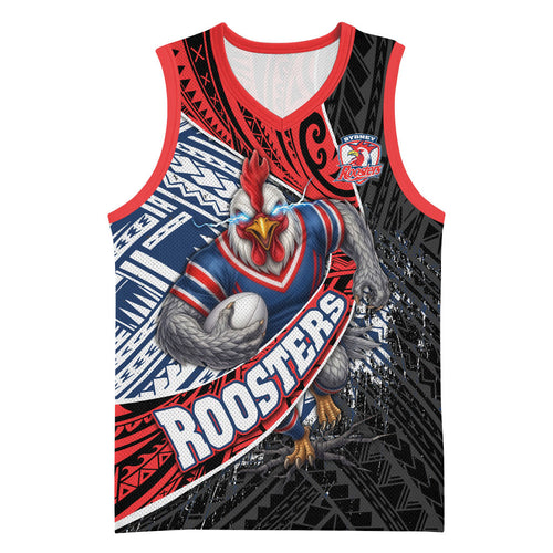 Sydney Roosters Rugby Mascot Basketball Jersey Tribal Polynesian Power Art - Lightning Mascot
