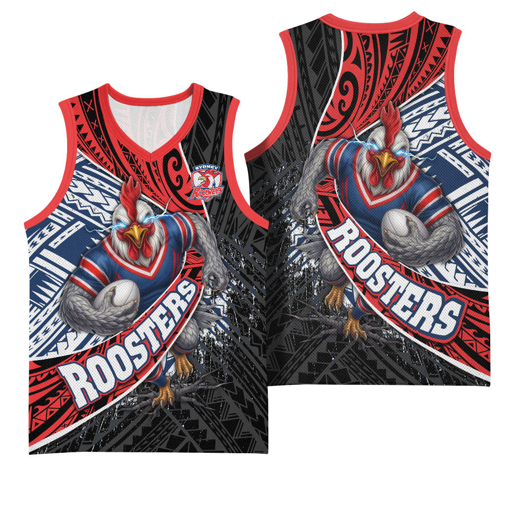 Sydney Roosters Rugby Mascot Basketball Jersey Tribal Polynesian Power Art - Lightning Mascot