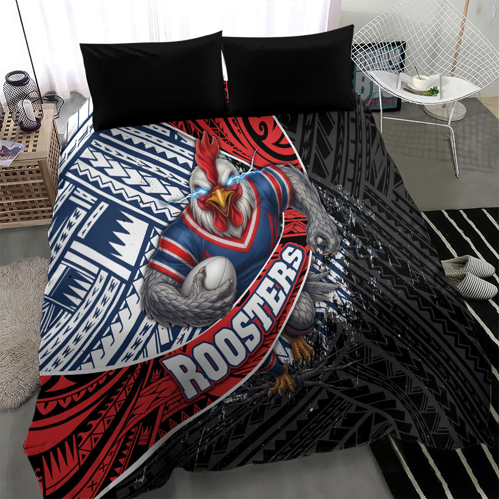 Sydney Roosters Rugby Mascot Bedding Set Tribal Polynesian Power Art - Lightning Mascot