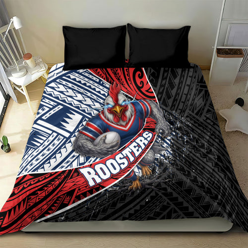 Sydney Roosters Rugby Mascot Bedding Set Tribal Polynesian Power Art - Lightning Mascot