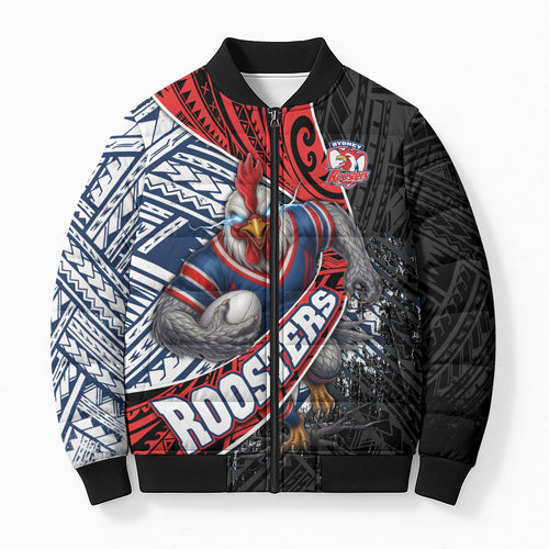 Sydney Roosters Rugby Mascot Bomber Puffer Jacket Tribal Polynesian Power Art - Lightning Mascot