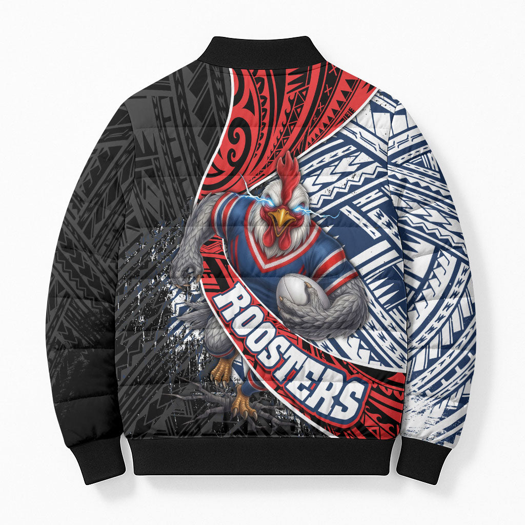 Sydney Roosters Rugby Mascot Bomber Puffer Jacket Tribal Polynesian Power Art - Lightning Mascot