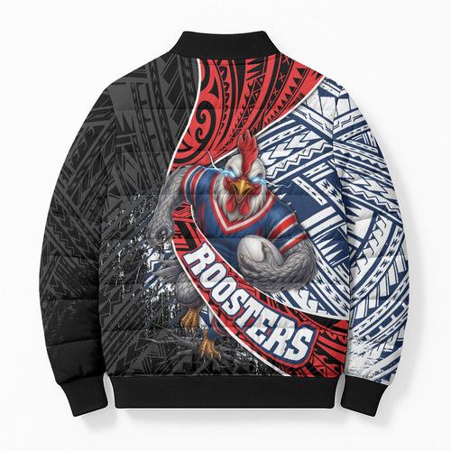 Sydney Roosters Rugby Mascot Bomber Puffer Jacket Tribal Polynesian Power Art - Lightning Mascot