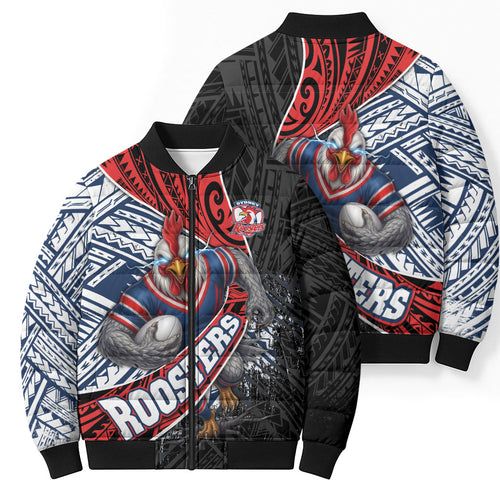 Sydney Roosters Rugby Mascot Bomber Puffer Jacket Tribal Polynesian Power Art - Lightning Mascot