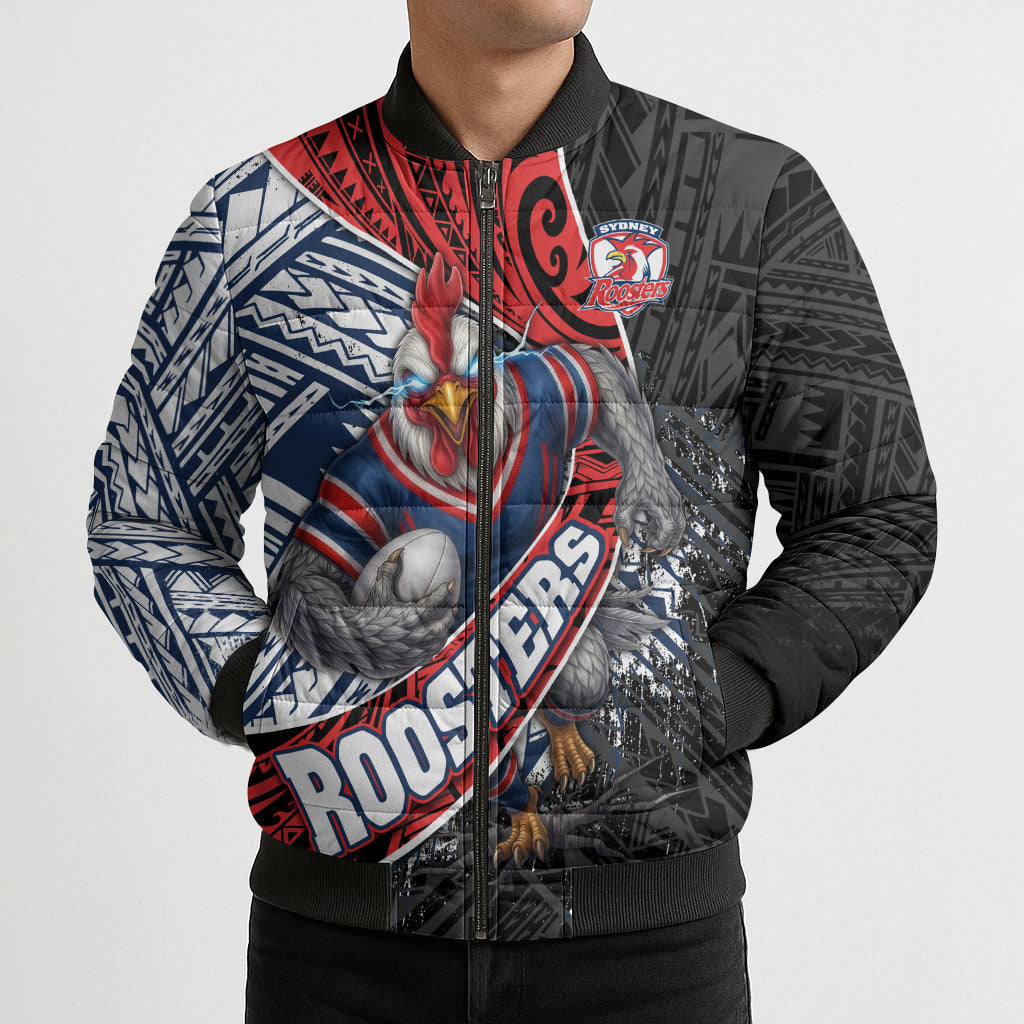 Sydney Roosters Rugby Mascot Bomber Puffer Jacket Tribal Polynesian Power Art - Lightning Mascot