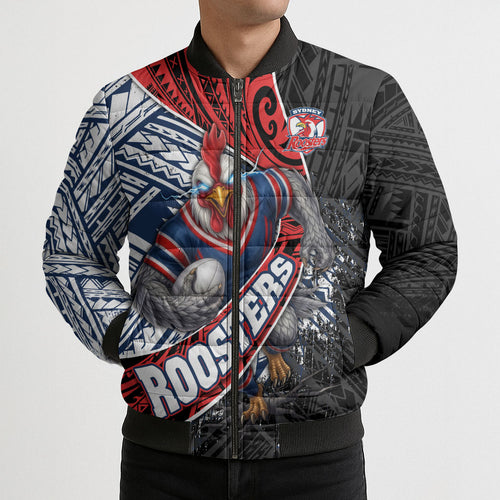 Sydney Roosters Rugby Mascot Bomber Puffer Jacket Tribal Polynesian Power Art - Lightning Mascot