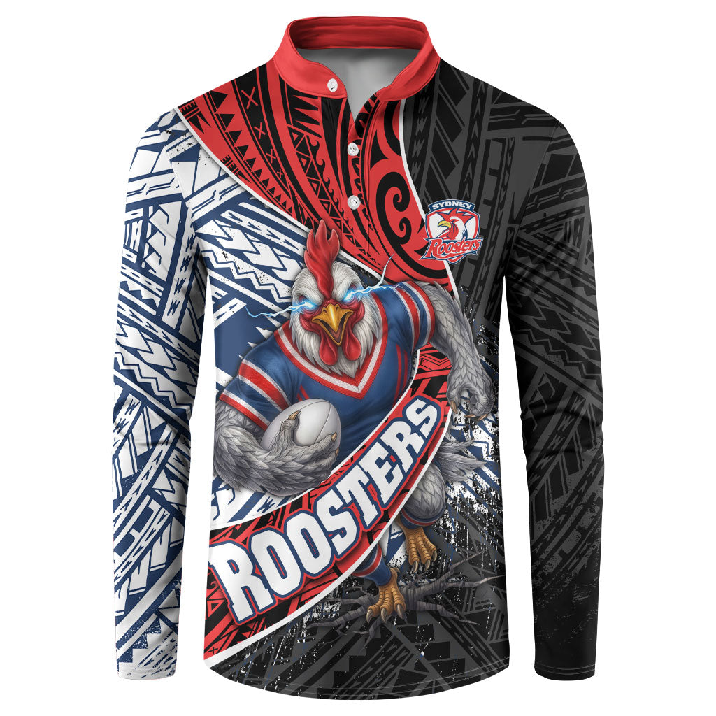 Sydney Roosters Rugby Mascot Button Sweatshirt Tribal Polynesian Power Art - Lightning Mascot